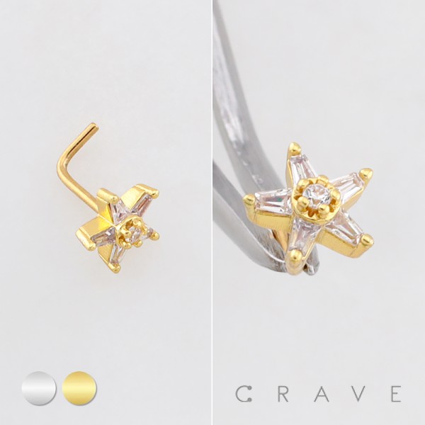 DIMENSIONAL MULTI CZ STAR POLISH 316L SURGICAL STEEL L-SHAPE NOSE RING